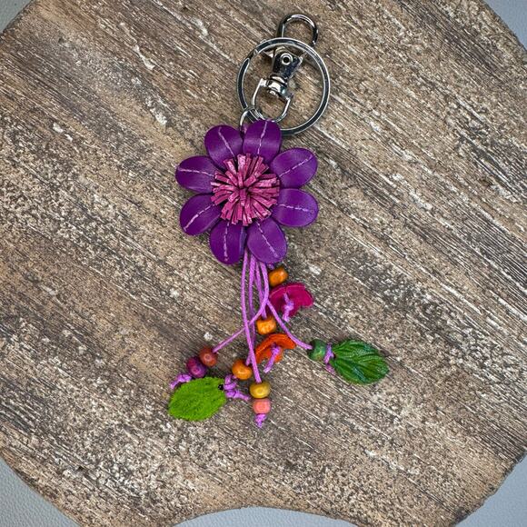 Leather Flower Purse Charm Genuine Leather Bag Charm NEW FAST SHIP - Picture 6 of 8